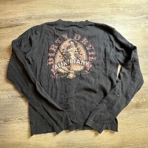 Dirty Devil Cardigan Women M Black Pinup Girl Rockabilly Graphic Button Sweater